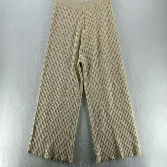 J.ING Wide Leg Pants Womens Sz XS-S Cream Ribbed Loose High Rise Stretch Knitted - Picture 2 of 11